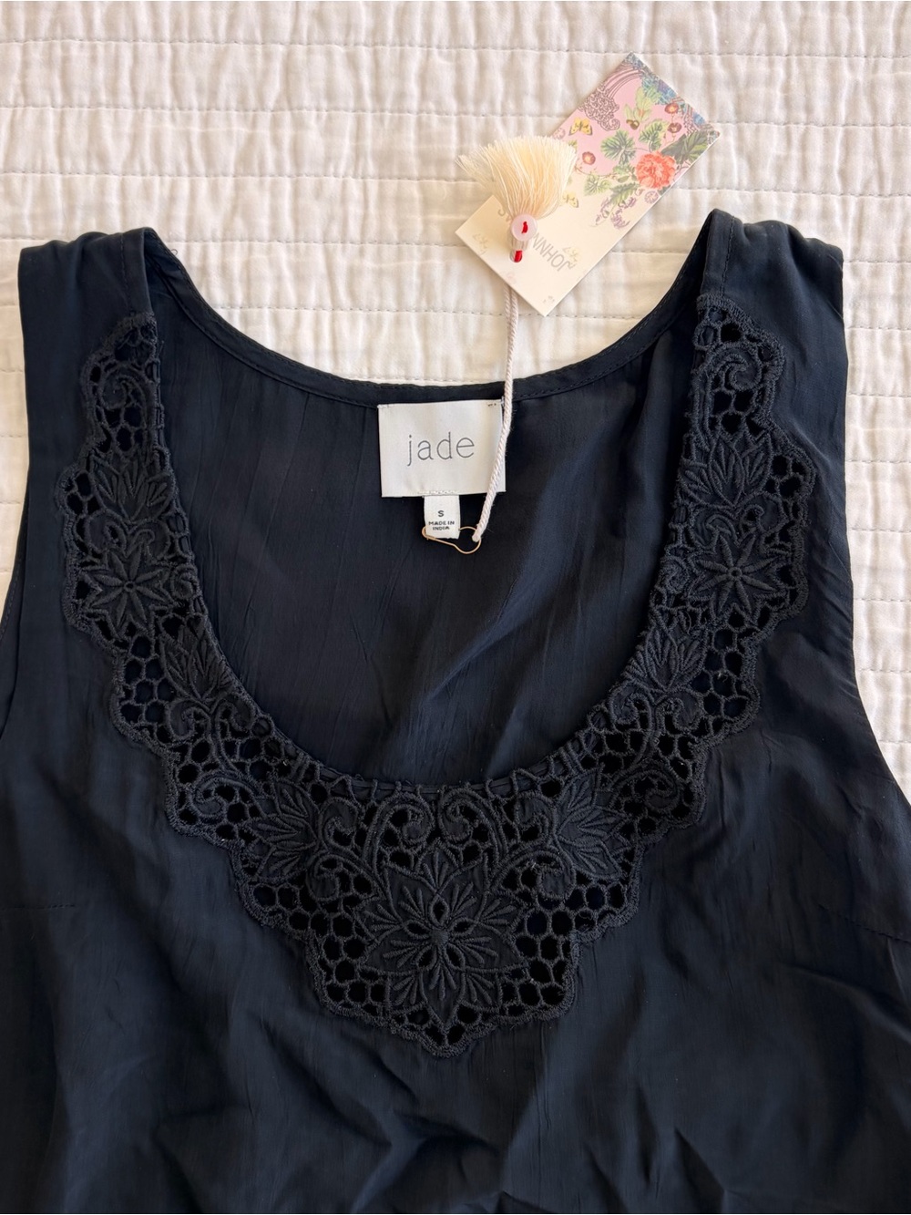 NWT Johnny Was Jade Black Lace-Trim Scoop Neck Camisole tank top Size Small